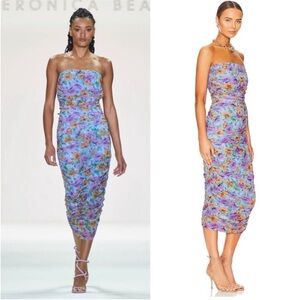 Veronica Beard Purple Floral Strapless Dress